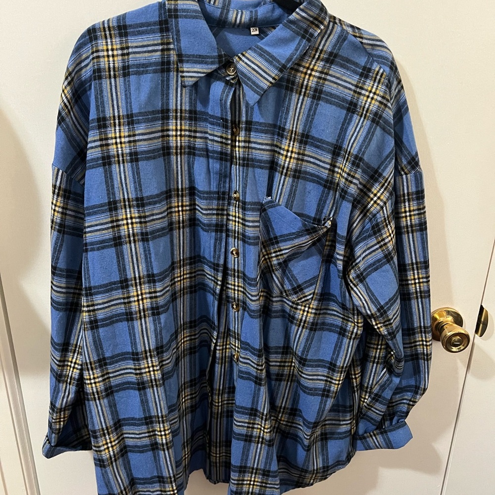 Blue Plaid Button-Up Shirt